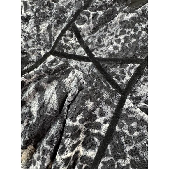 Venus Y2K Lace Babydoll Top Womens L Black Grey Cheetah Whimsigoth Velvet Straps - Picture 8 of 14